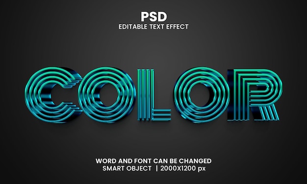 Color 3d editable photoshop text effect style with background