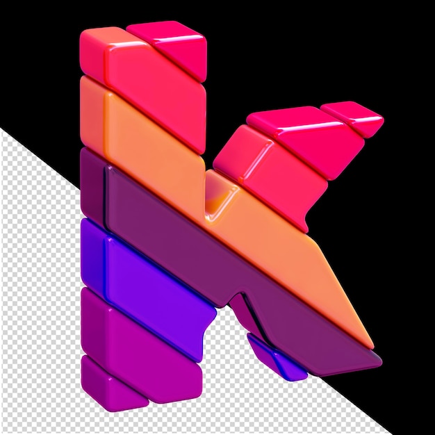 Color 3d symbol made of diagonal blocks letter k