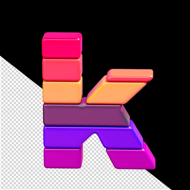 Color 3d symbol made of horizontal blocks letter k