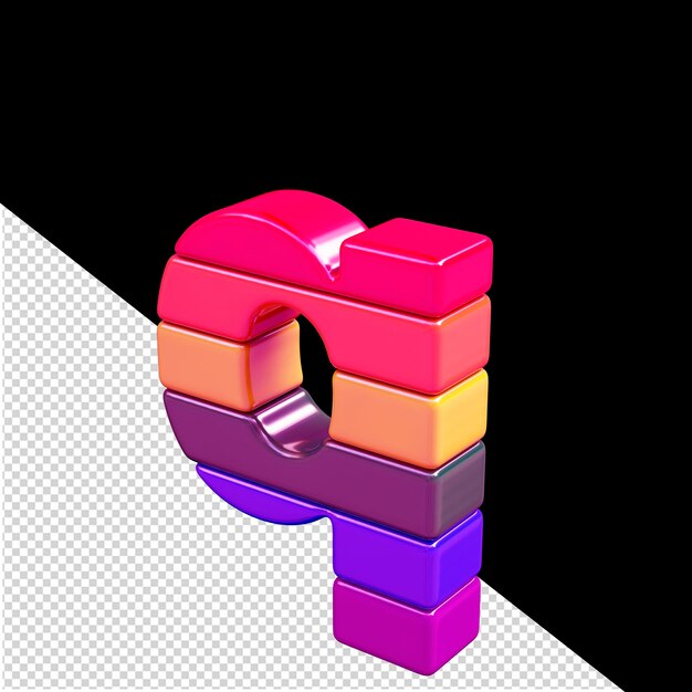 Color 3d symbol made of horizontal blocks letter q