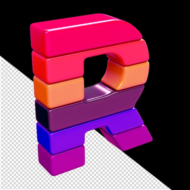 Color 3d symbol made of horizontal blocks letter r