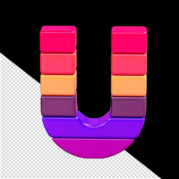 PSD color 3d symbol made of horizontal blocks letter u