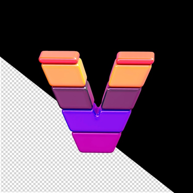 Color 3d symbol made of horizontal blocks letter v