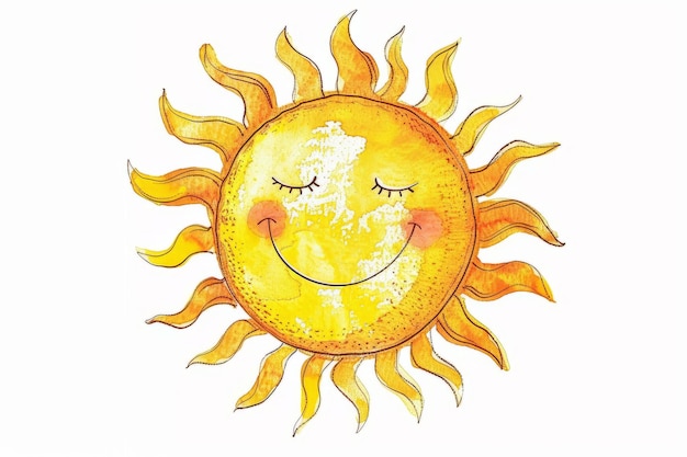 Color drawing of a happy yellow sun Transparent background