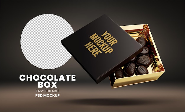 Color Editable Chocolate box mockup Isolated on alpha layer