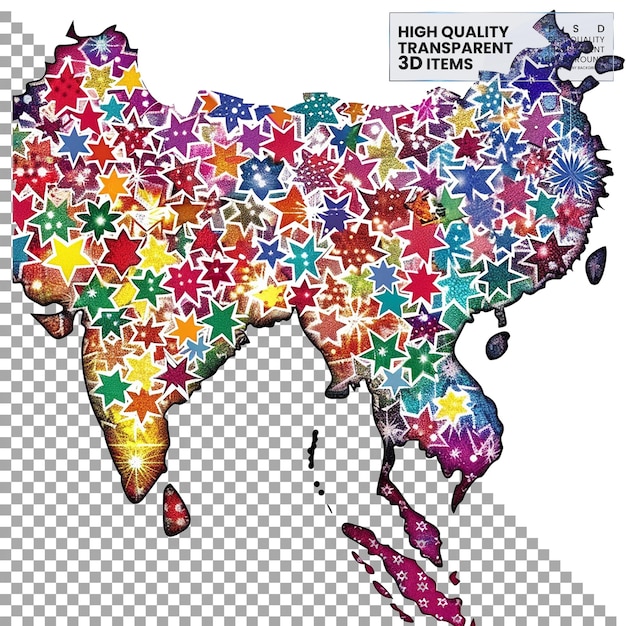 PSD color rajasthan state map mosaic of stars and distress png on transparent background