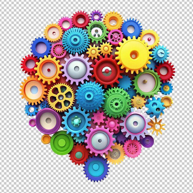 PSD colored brain gears on transparent background