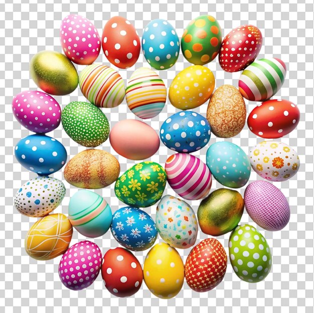 Colored easter eggs top view isolated on transparent background