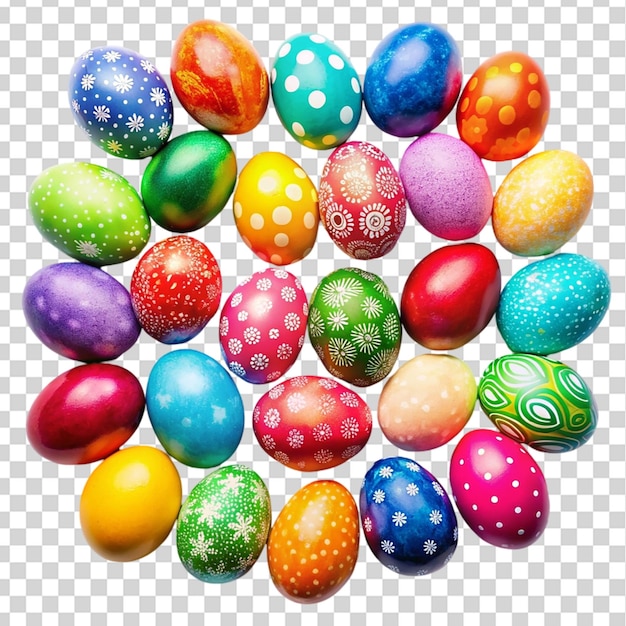 Colored easter eggs top view isolated on transparent background