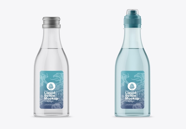 Colored Liquid Bottle with 5 Caps Mockup 3D render