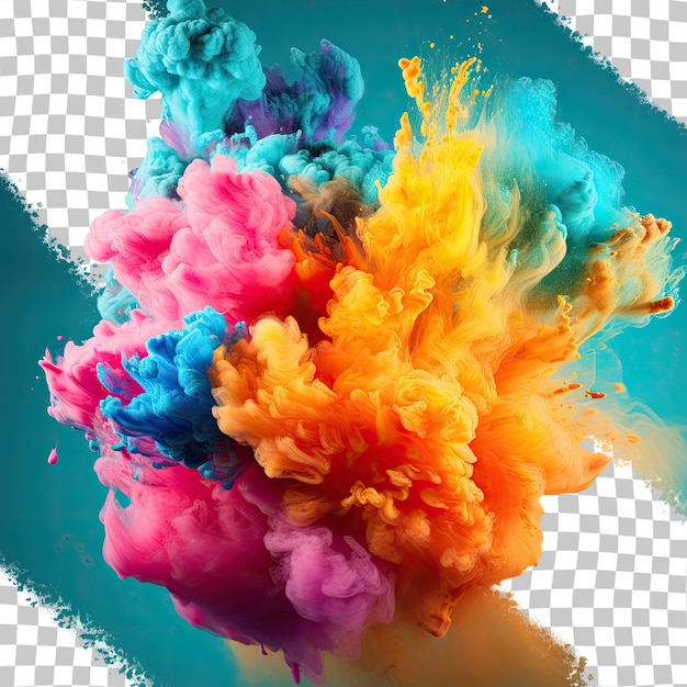 Colored powder bursting on transparent background