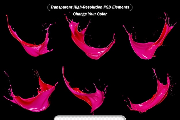 Colored splashes in abstract shape isolated on black transparent background set