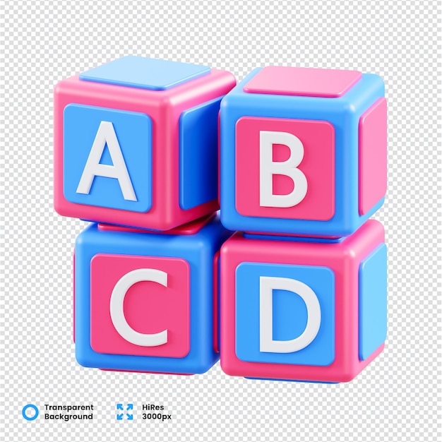 PSD colorful 3d alphabet blocks a b c d for kids