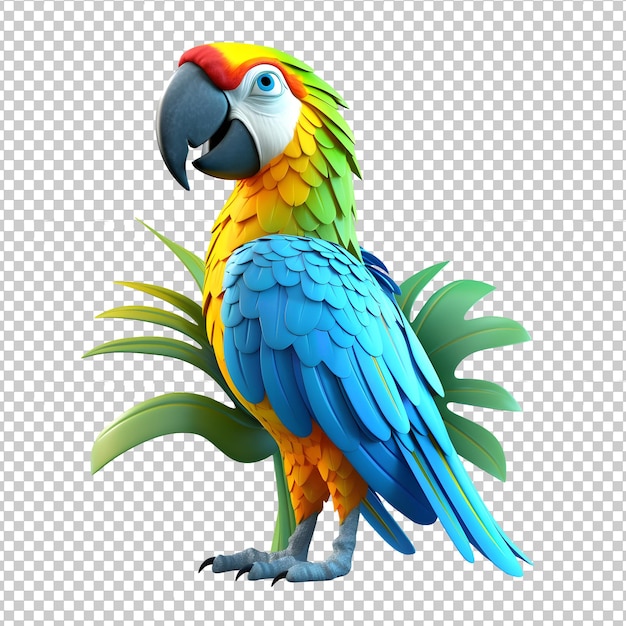 Colorful 3d ara or macaw parrot isolated on transparent background PSD Macaw png