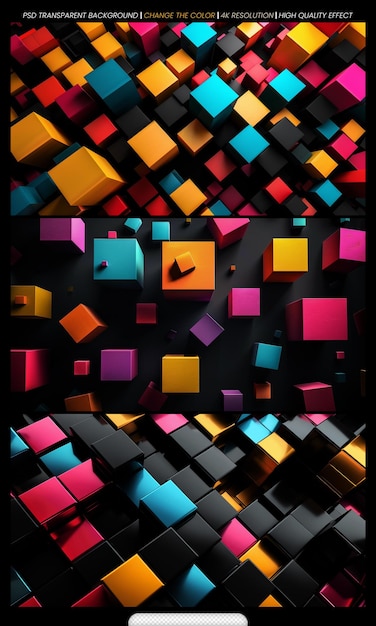 PSD colorful 3d background with different sized cubes