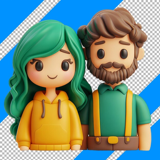 PSD colorful 3d characters with blue and green elements in cartoon style