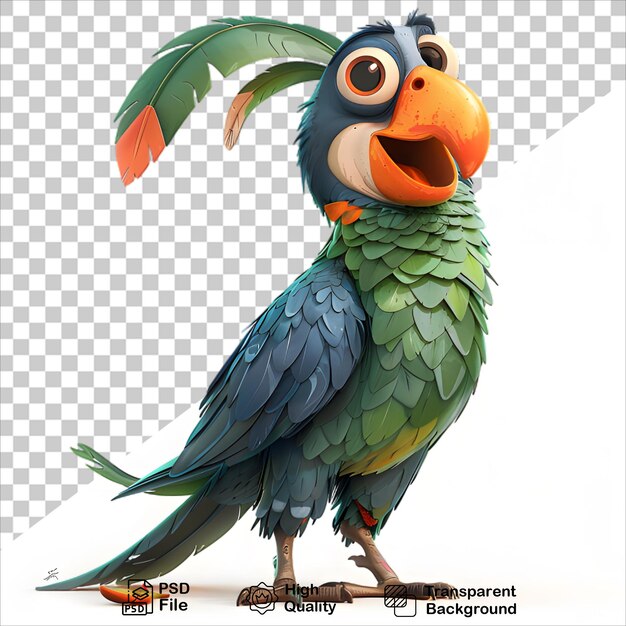 Colorful 3D Green Parrot with Cute Cartoon Features