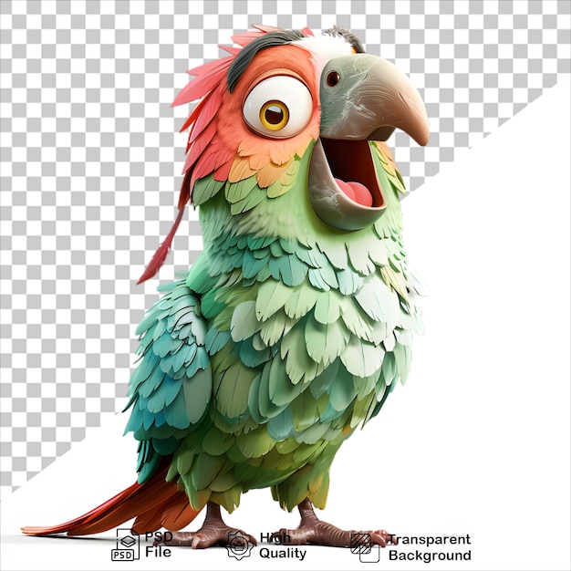 Colorful 3D Green Parrot with Cute Cartoon Features