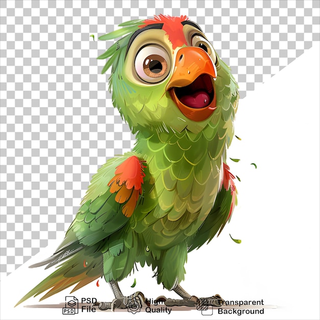 Colorful 3D Green Parrot with Cute Cartoon Features