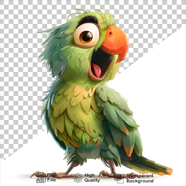 Colorful 3D Green Parrot with Cute Cartoon Features