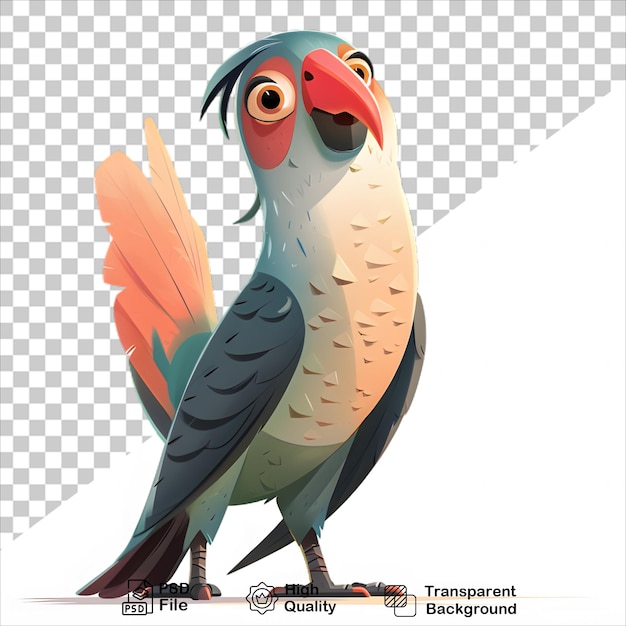 PSD colorful 3d green parrot with cute cartoon features