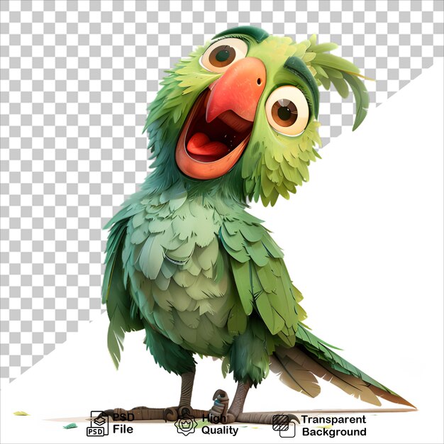 Colorful 3D Green Parrot with Cute Cartoon Features