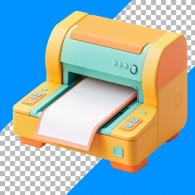 PSD colorful 3d illustration of a modern printer on a blue and checkered background