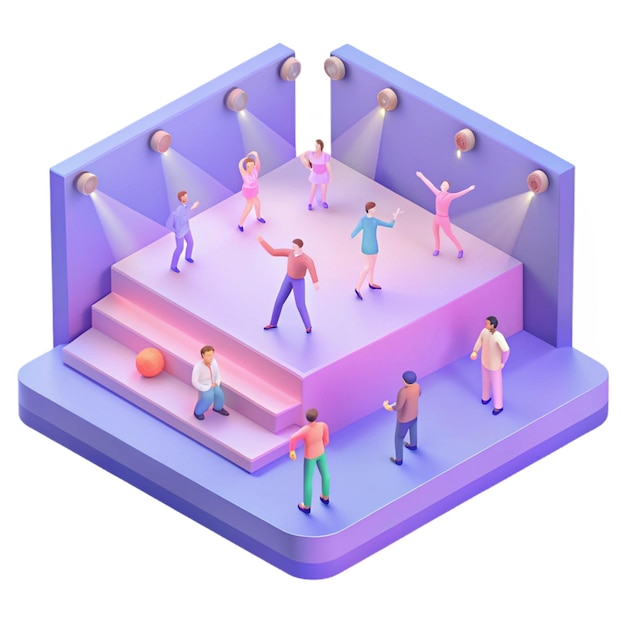 PSD a colorful 3d illustration of people playing a game with a large purple pyramid