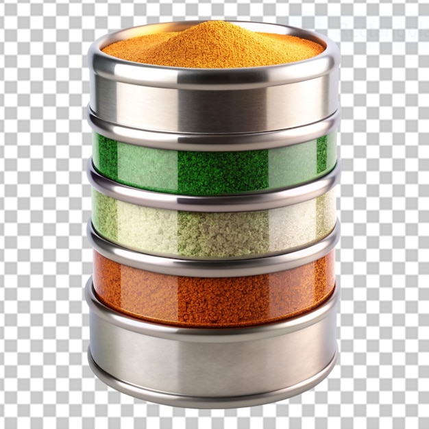 PSD a colorful 3d model of a stacked spice container on transparent background