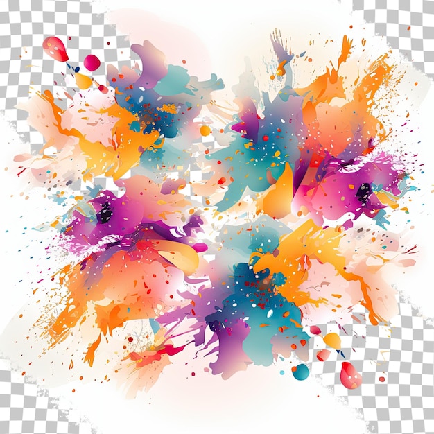 Colorful abstract spray shapes transparent background with glitter and sparkle set