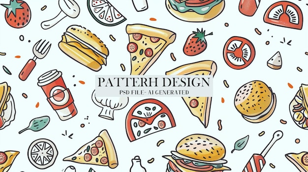 PSD colorful and appetizing handdrawn food doodles for fun