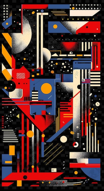 a colorful art piece that has a red and black background