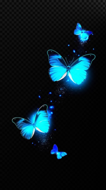 a colorful background with blue and orange butterflies and a blue light