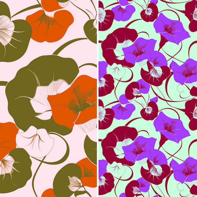 a colorful background with different flowers and leaves