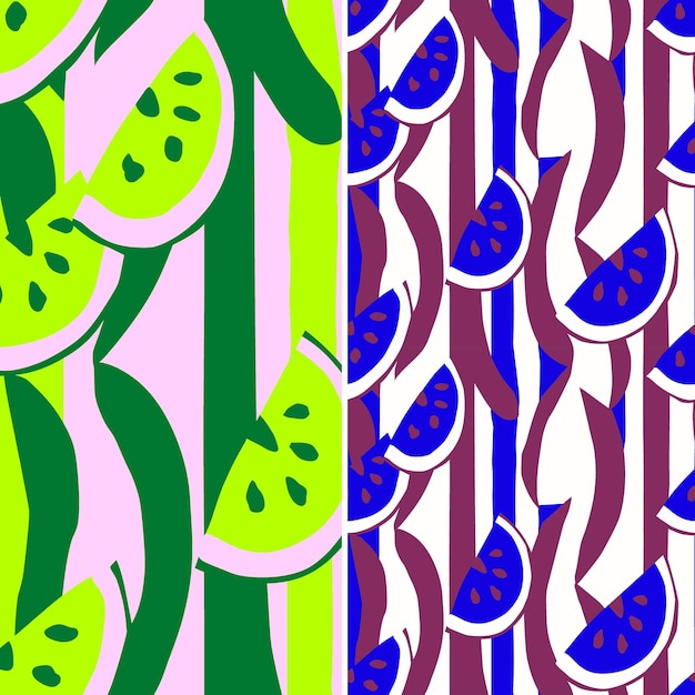 a colorful background with a pattern of green and pink melons