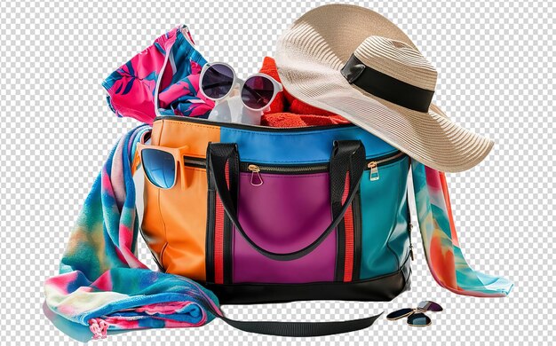 PSD a colorful backpack with a hat and a colorful scarf