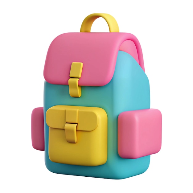 a colorful backpack with a yellow handle and a yellow handle