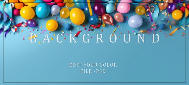 PSD colorful balloons and confetti on blue background