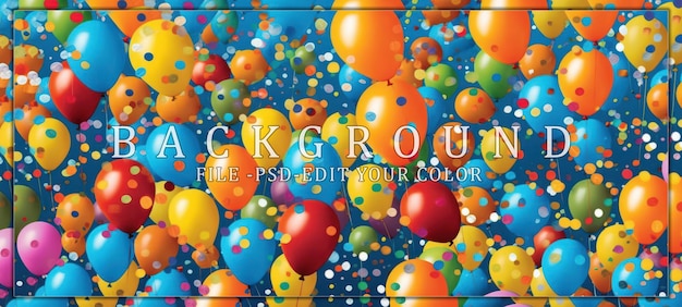 PSD colorful balloons and confetti on a blue background