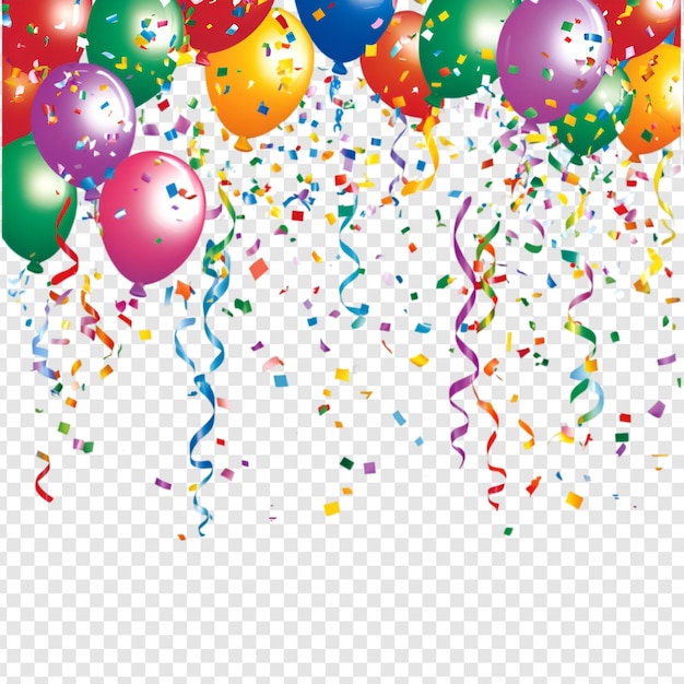 PSD colorful balloons and confetti celebration isolated on a transparent background