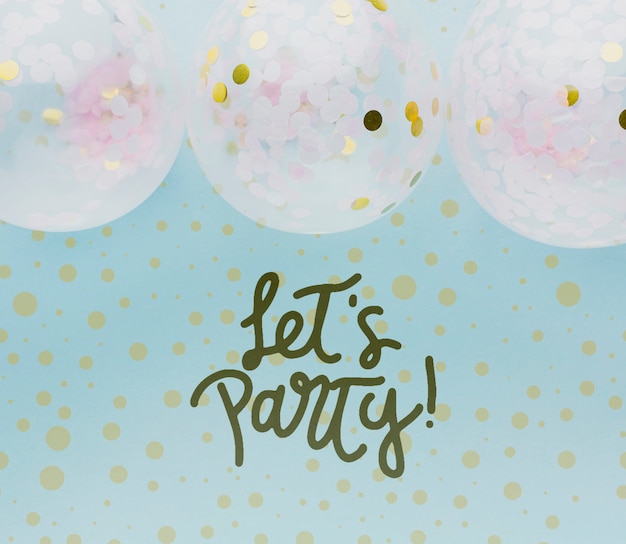 Colorful balloons with confetti and lettering