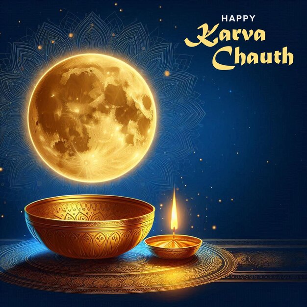 PSD colorful banner design for happy karva chauth