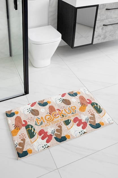 Colorful bath rug with abstract shapes pattern