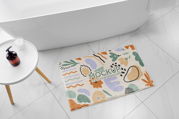 Colorful bath rug with abstract shapes pattern