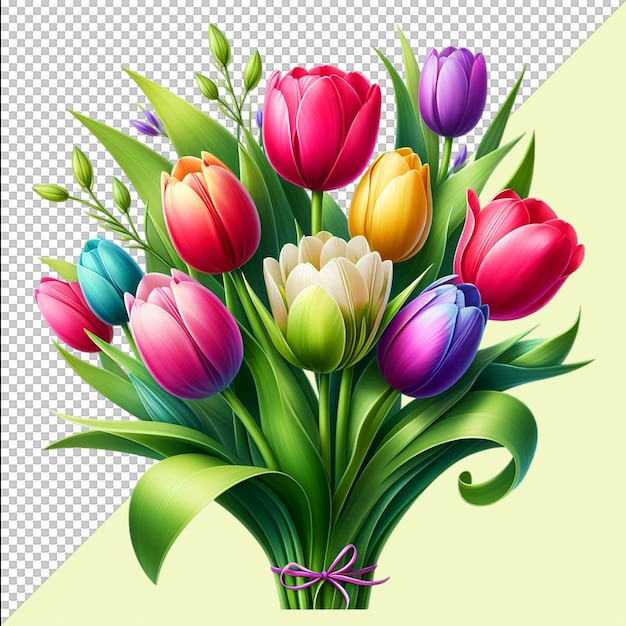 Colorful Beautiful Realistic Tulips Flower On Transparent Background