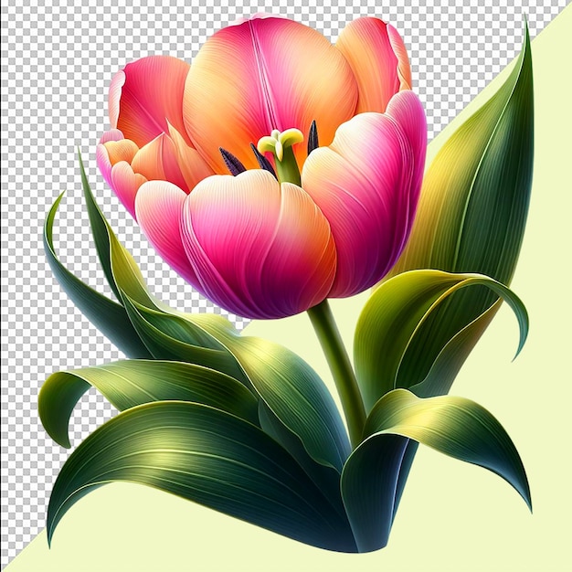 Colorful Beautiful Realistic Tulips Flower On Transparent Background