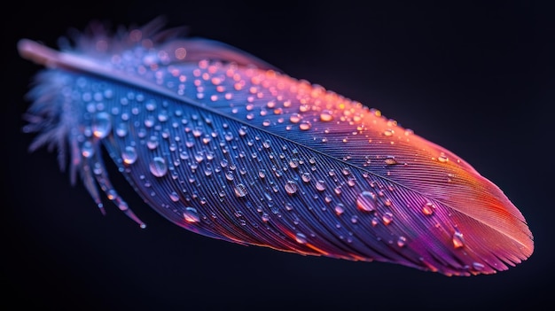 PSD colorful bird feather with dew drops