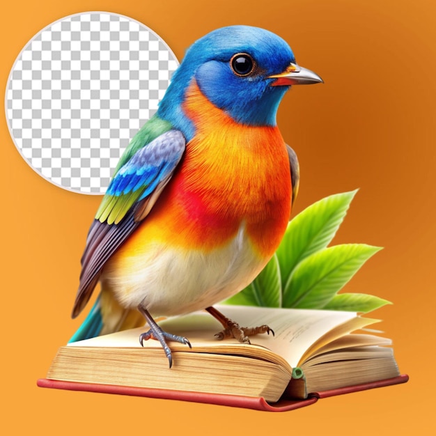 PSD colorful bird reading book in nature