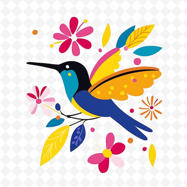 PSD a colorful bird with a colorful background with flowers and a bird