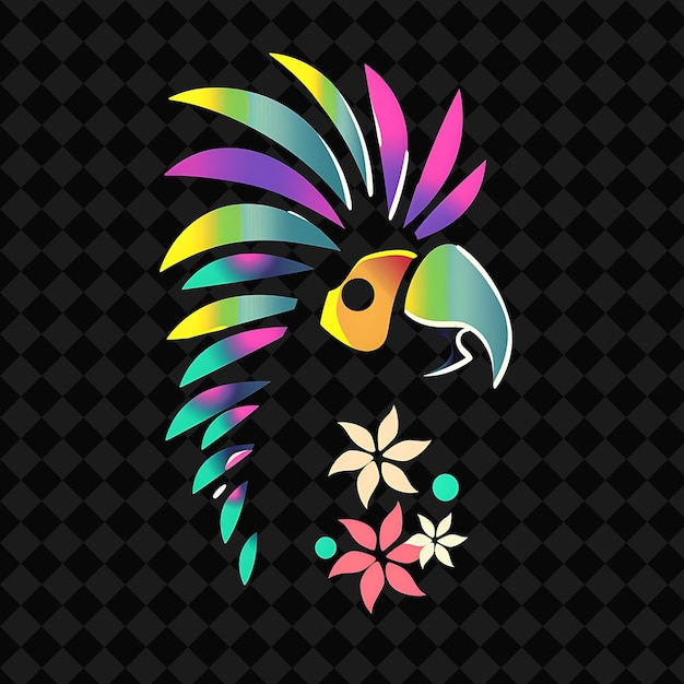 PSD a colorful bird with a colorful head and a colorful crown on it